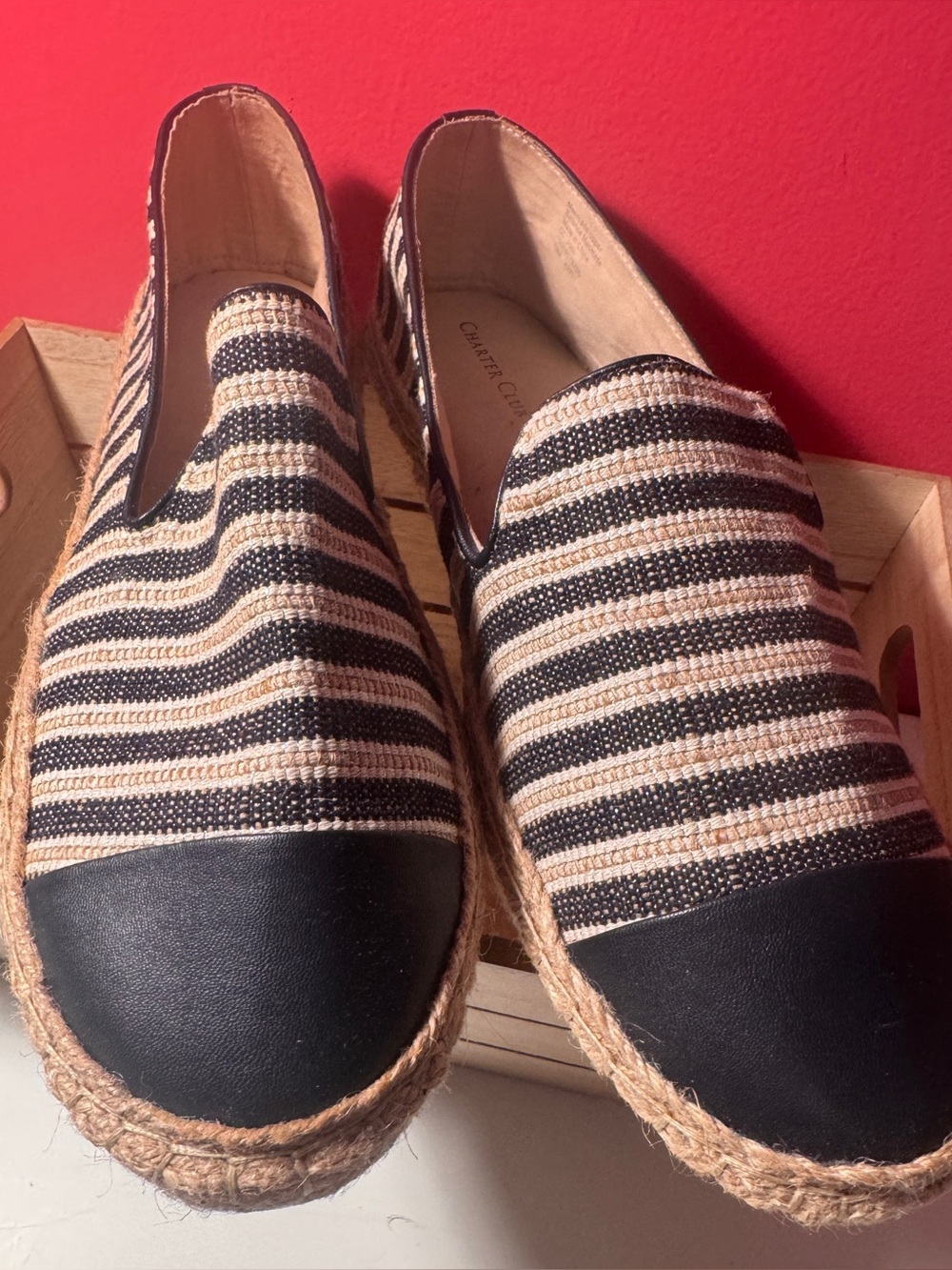 Charter Club Black and Tan Striped Espadrille Slip-On